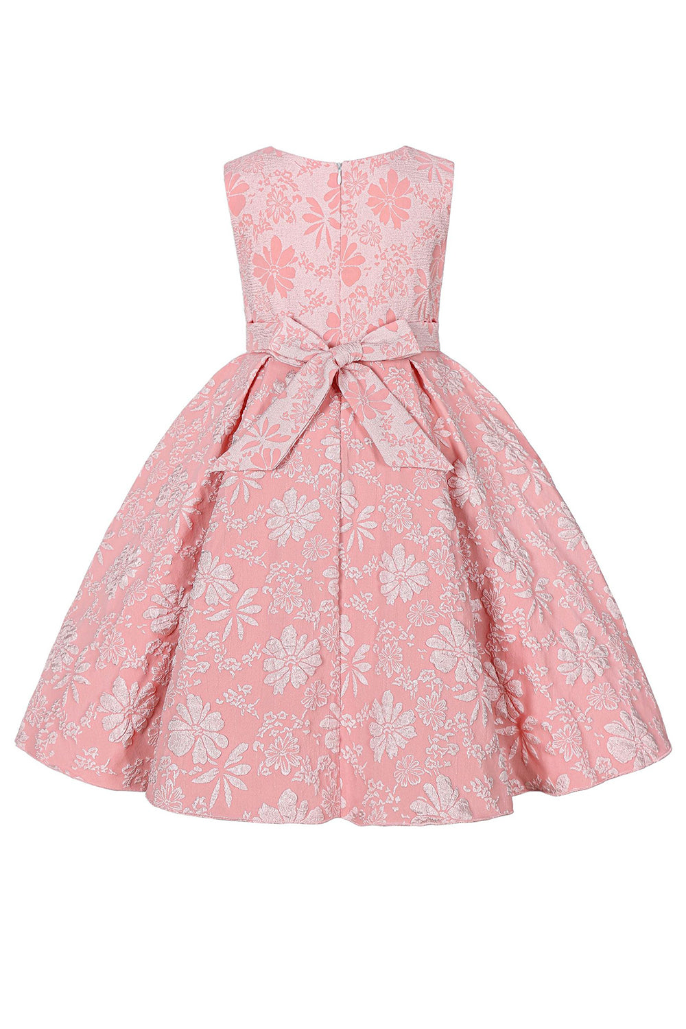 Lindo cuello joya rosa Jacquard vestido de niña