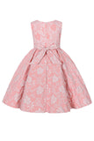 Lindo cuello joya rosa Jacquard vestido de niña