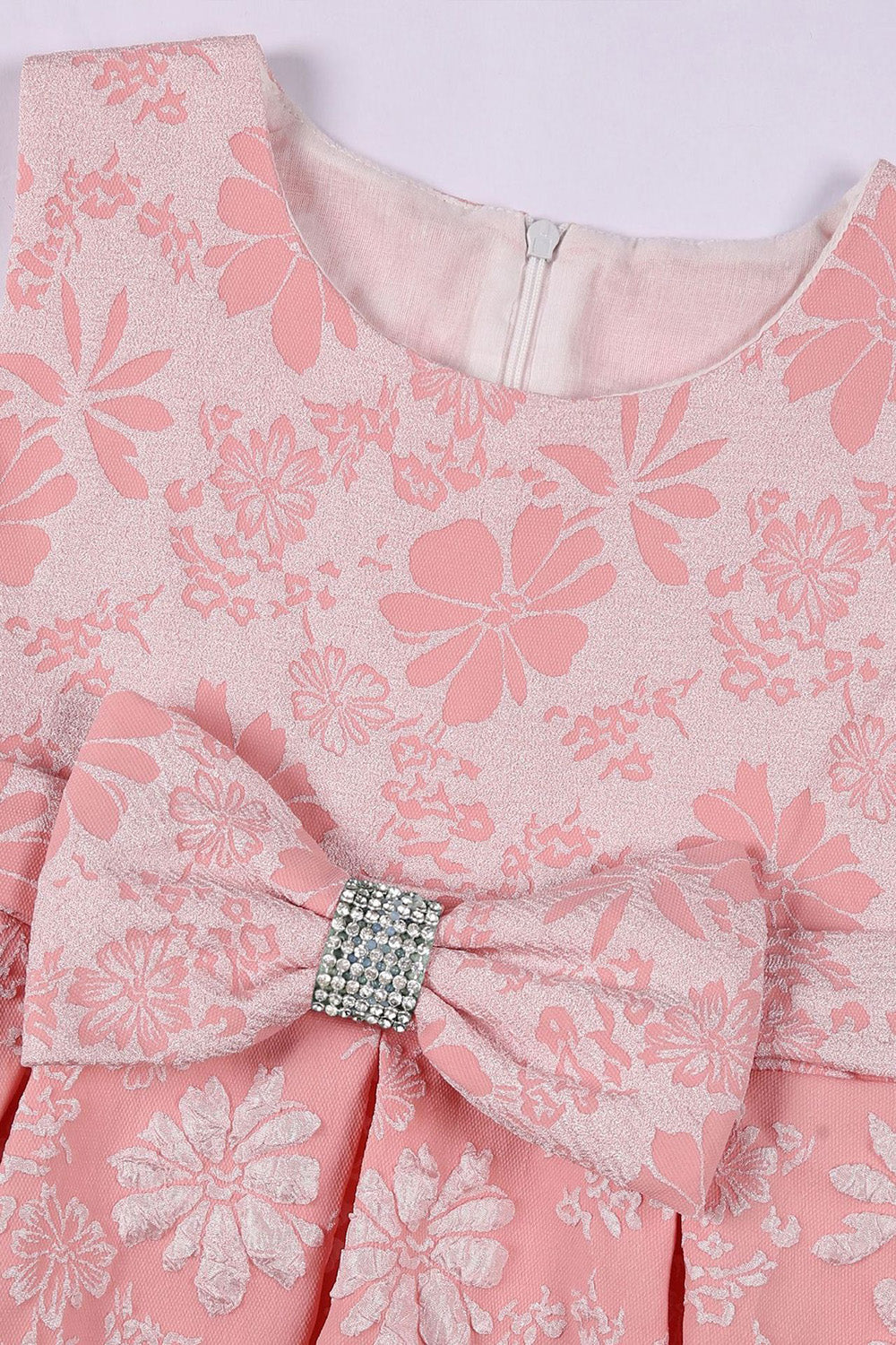 Lindo cuello joya rosa Jacquard vestido de niña
