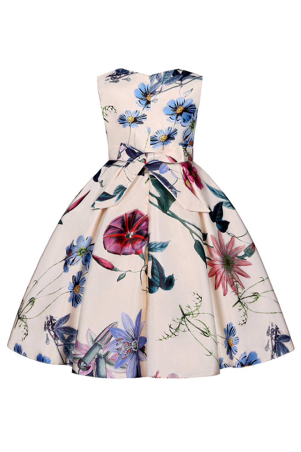 Una línea joya cuello azul claro vestido de niña estampado