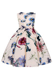 Una línea joya cuello azul claro vestido de niña estampado