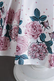 Una línea de cuello joya azul estampado vestido de niña