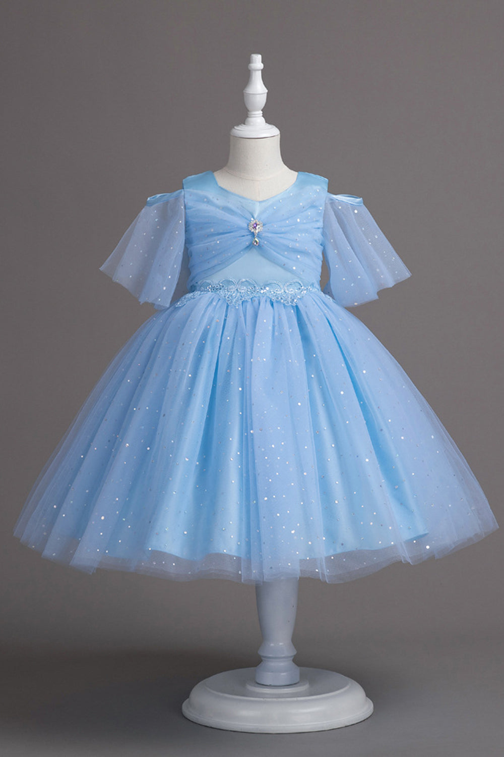 Una línea del hombro Tul burdeos vestido de niña
