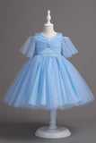 Una línea del hombro Tul burdeos vestido de niña