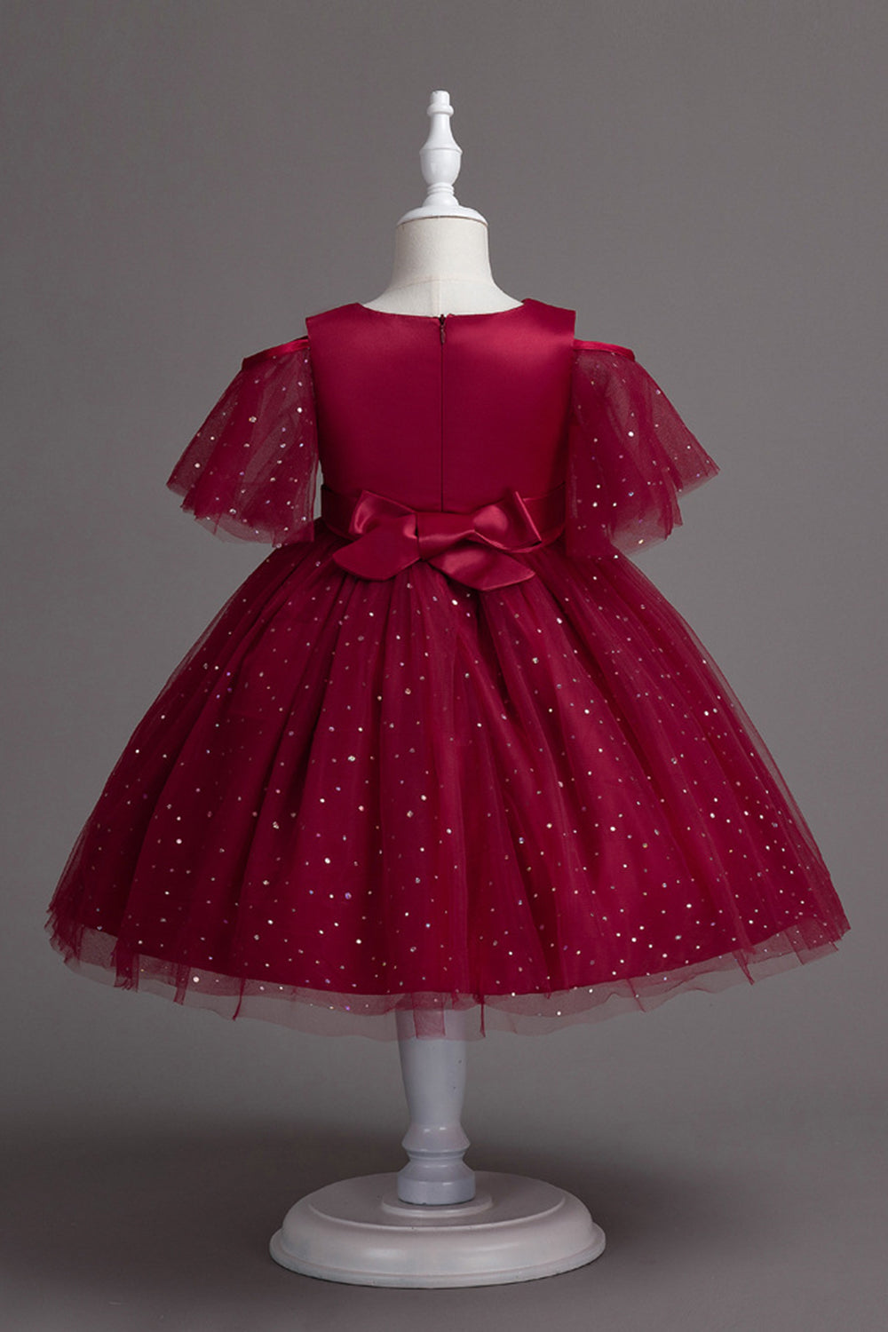 Una línea del hombro Tul burdeos vestido de niña