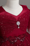 Una línea del hombro Tul burdeos vestido de niña