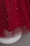 Una línea del hombro Tul burdeos vestido de niña