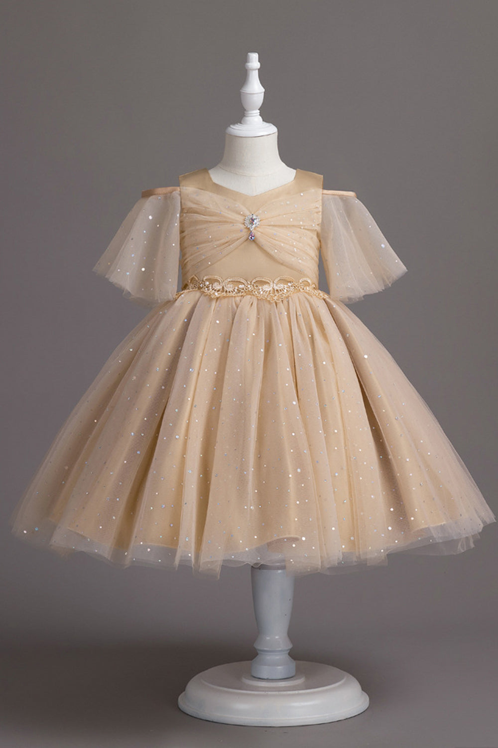 Una línea del hombro Tul burdeos vestido de niña