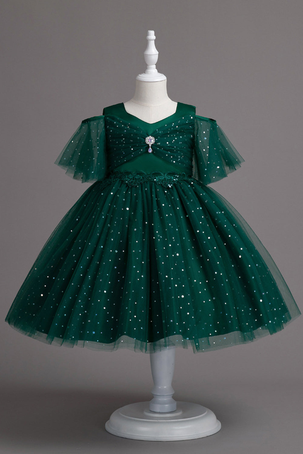 Una línea del hombro Tul burdeos vestido de niña