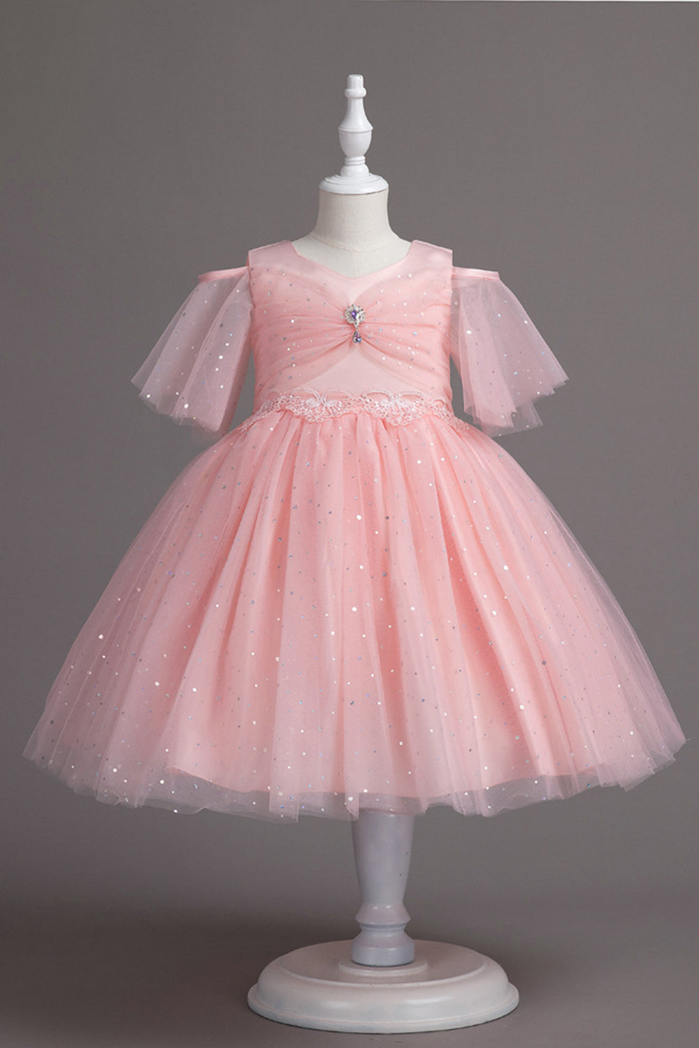 Una línea del hombro Tul burdeos vestido de niña