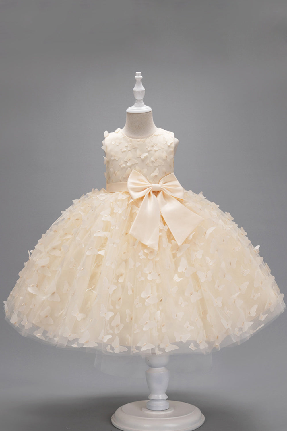 Champagne Princess Butterfly Tul Vestido de niña con lazo