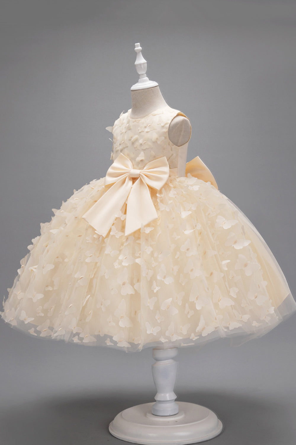 Champagne Princess Butterfly Tul Vestido de niña con lazo