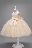 Champagne Princess Butterfly Tul Vestido de niña con lazo