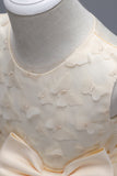 Champagne Princess Butterfly Tul Vestido de niña con lazo