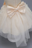 Champagne Princess Butterfly Tul Vestido de niña con lazo