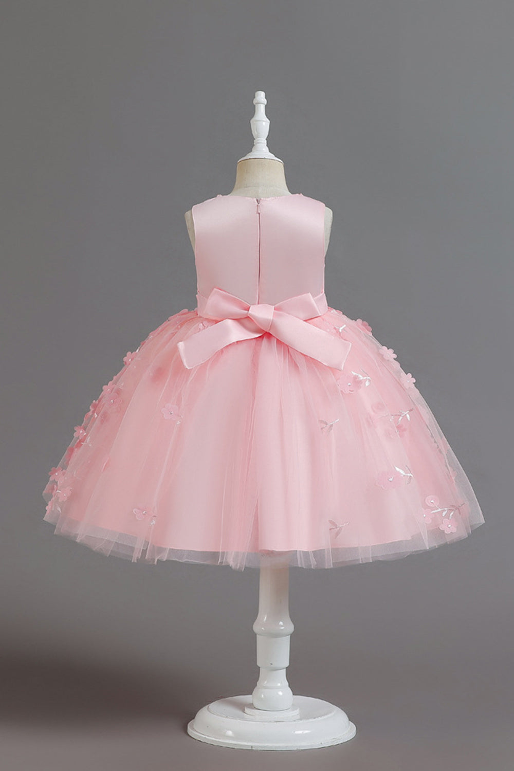 Champán A Línea Tul Sin Mangas Vestido Para Niña Con Lazo