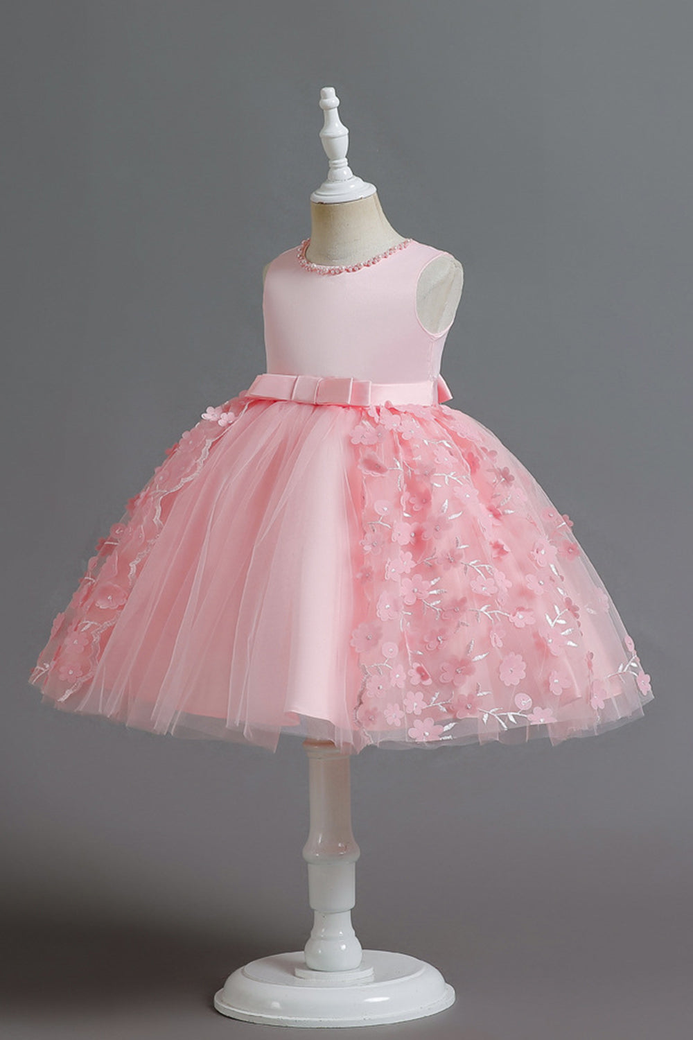 Champán A Línea Tul Sin Mangas Vestido Para Niña Con Lazo