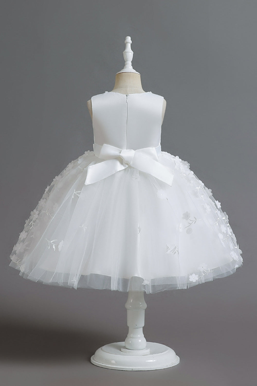 Champán A Línea Tul Sin Mangas Vestido Para Niña Con Lazo