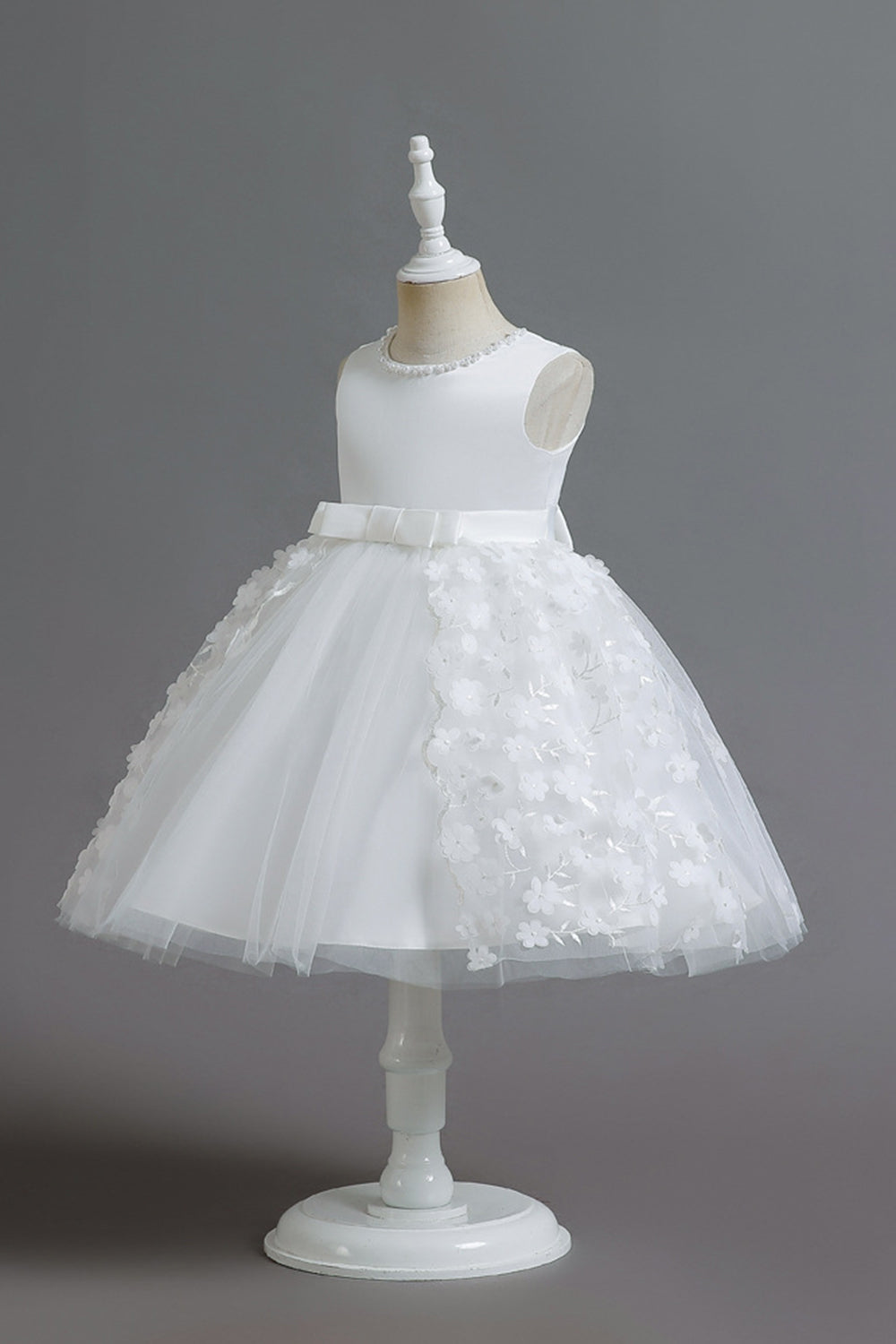 Champán A Línea Tul Sin Mangas Vestido Para Niña Con Lazo