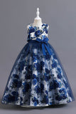 Vestido de Niña Tul Flor Azul Volantes
