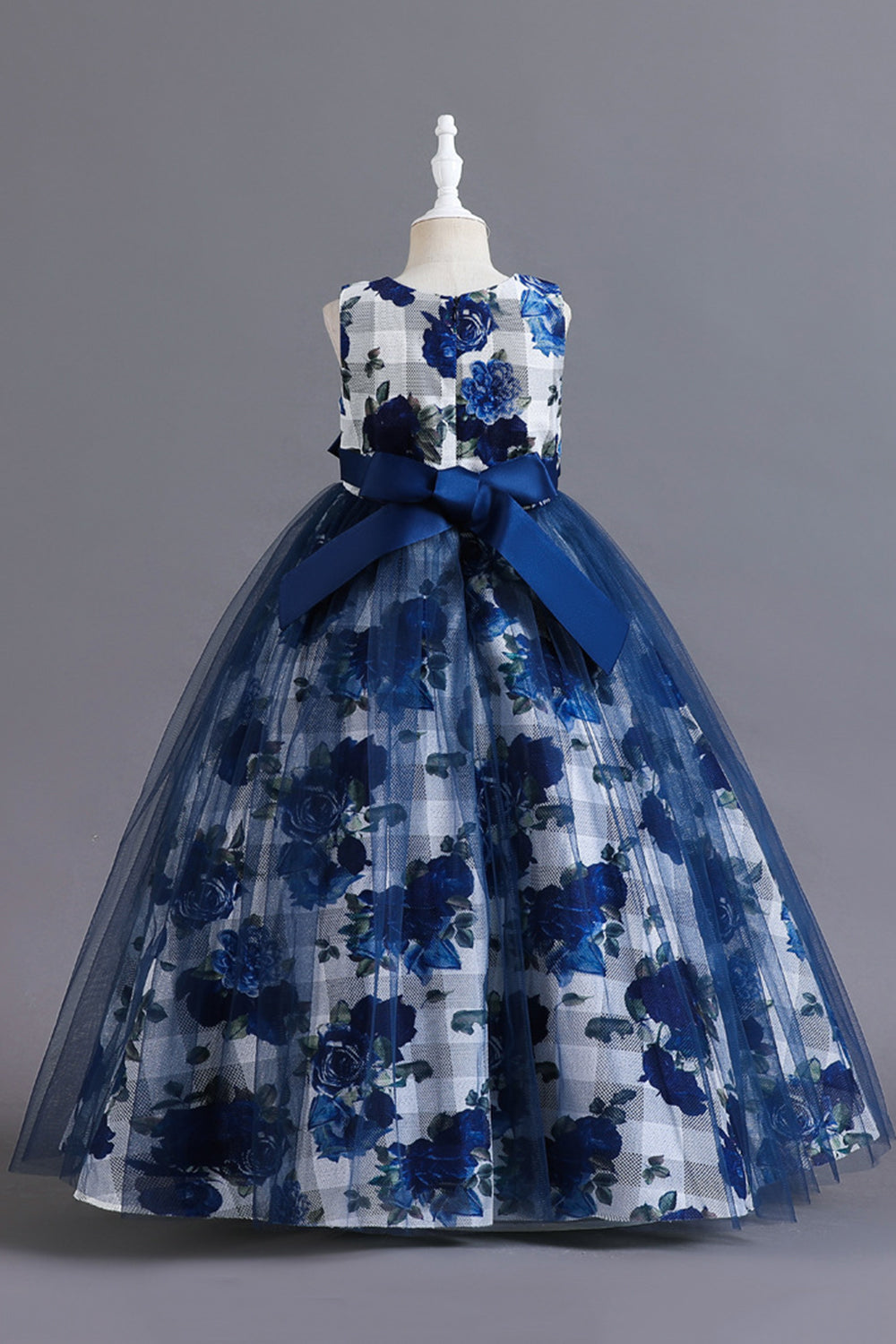 Vestido de Niña Tul Flor Azul Volantes