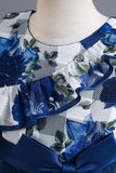 Vestido de Niña Tul Flor Azul Volantes