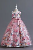 Vestido de Niña Tul Flor Azul Volantes