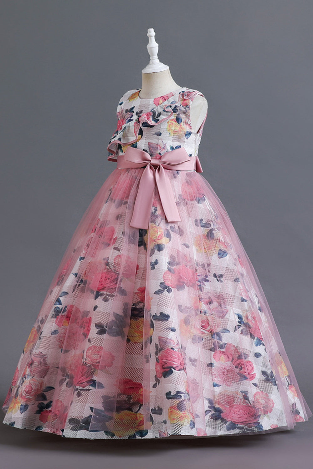 Vestido de Niña Tul Flor Azul Volantes