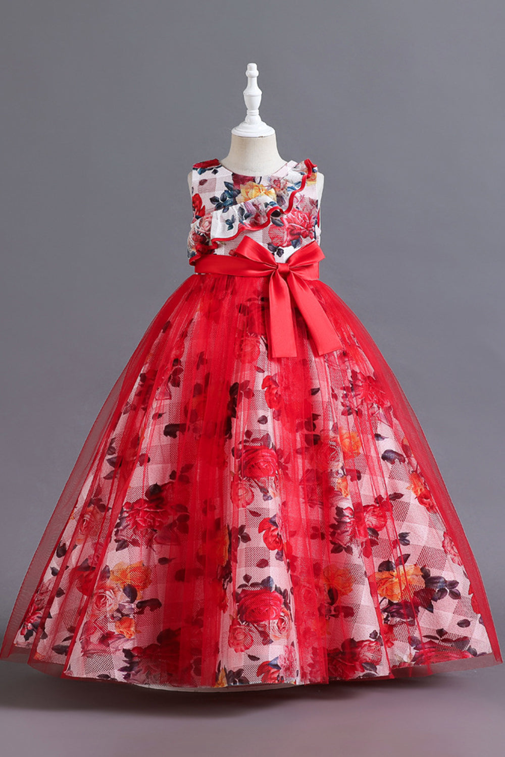 Vestido de Niña Tul Flor Azul Volantes