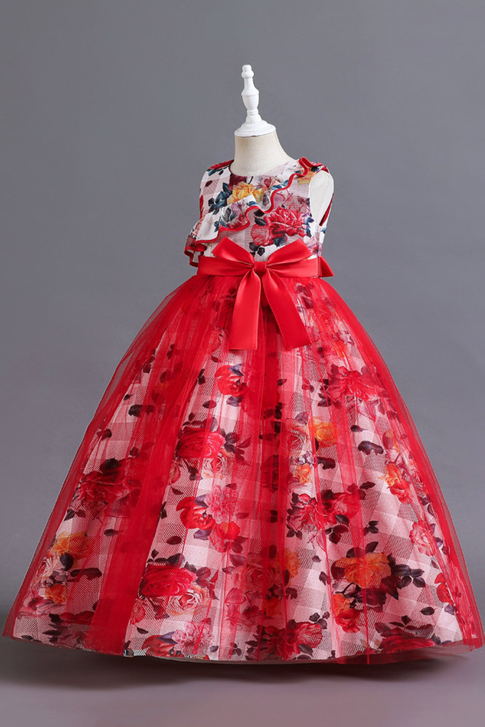 Vestido de Niña Tul Flor Azul Volantes