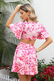 Fucsia Floral Cut Out Mini Vestido Boho