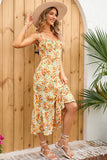 Vestido casual de verano estampado floral amarillo con volantes