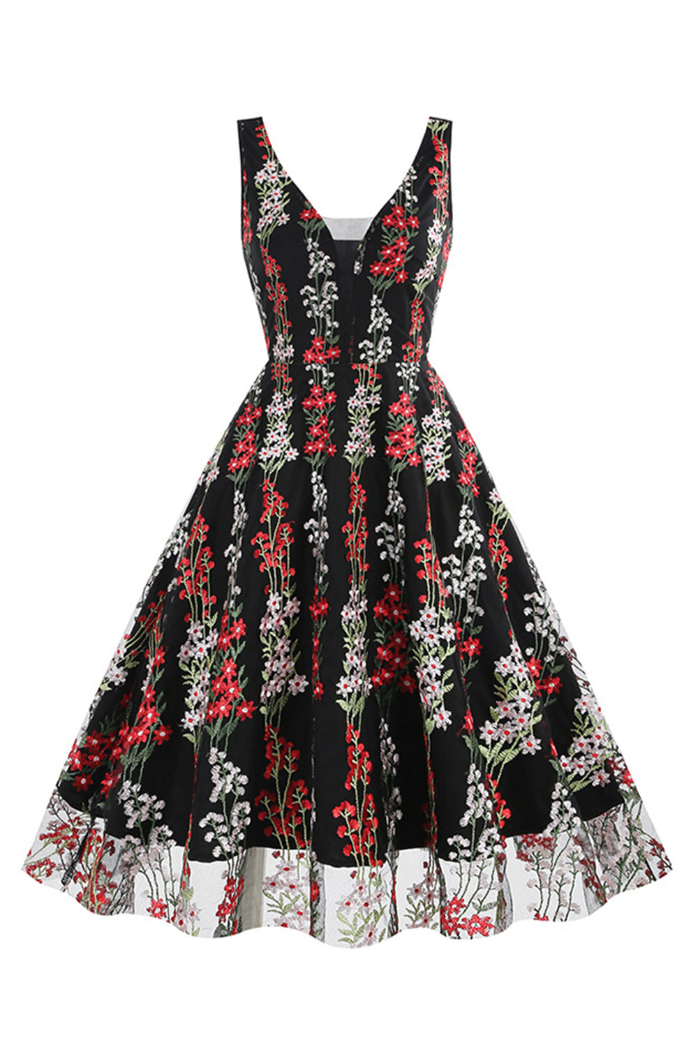 1950s Vestido Negro con Bordado