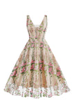 1950s Vestido Negro con Bordado