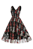1950s Vestido Negro con Bordado