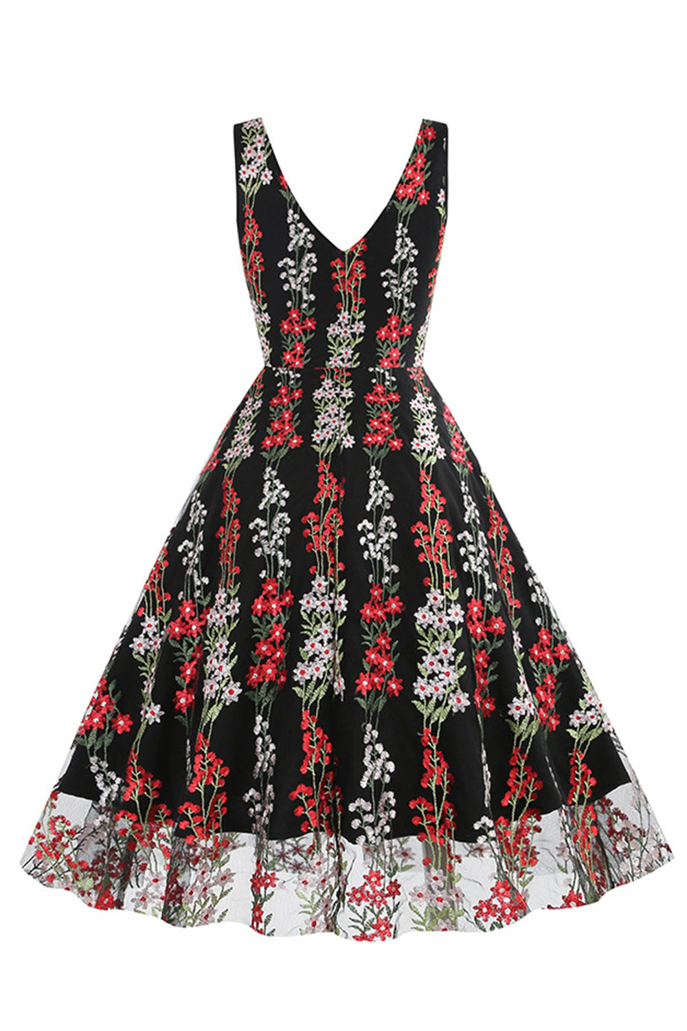 1950s Vestido Negro con Bordado
