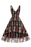1950s Vestido Negro con Bordado