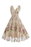 1950s Vestido Negro con Bordado
