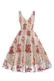 1950s Vestido Negro con Bordado