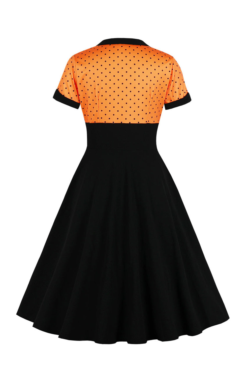 Negro Lunares A Línea 1950s Vestido Con Mangas Cortas