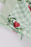 1950s Vestido Verde A Cuadros A Línea Estampado Floral