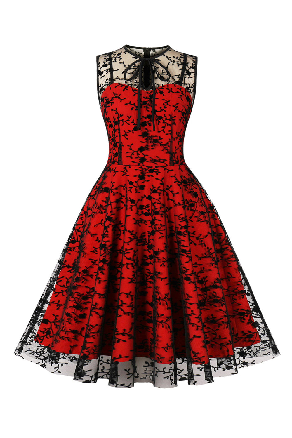 Vestido Vintage Encaje Rojo Sin Mangas