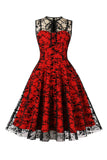 Vestido Vintage Encaje Rojo Sin Mangas