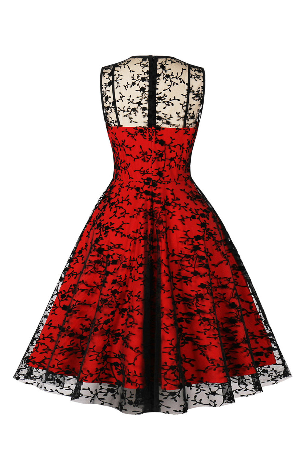 Vestido Vintage Encaje Rojo Sin Mangas