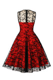 Vestido Vintage Encaje Rojo Sin Mangas