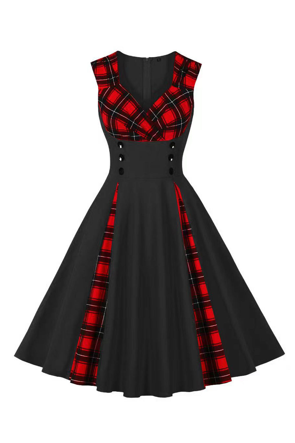 1950s Vestido Negro A Cuadros