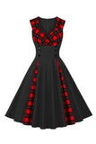 1950s Vestido Negro A Cuadros