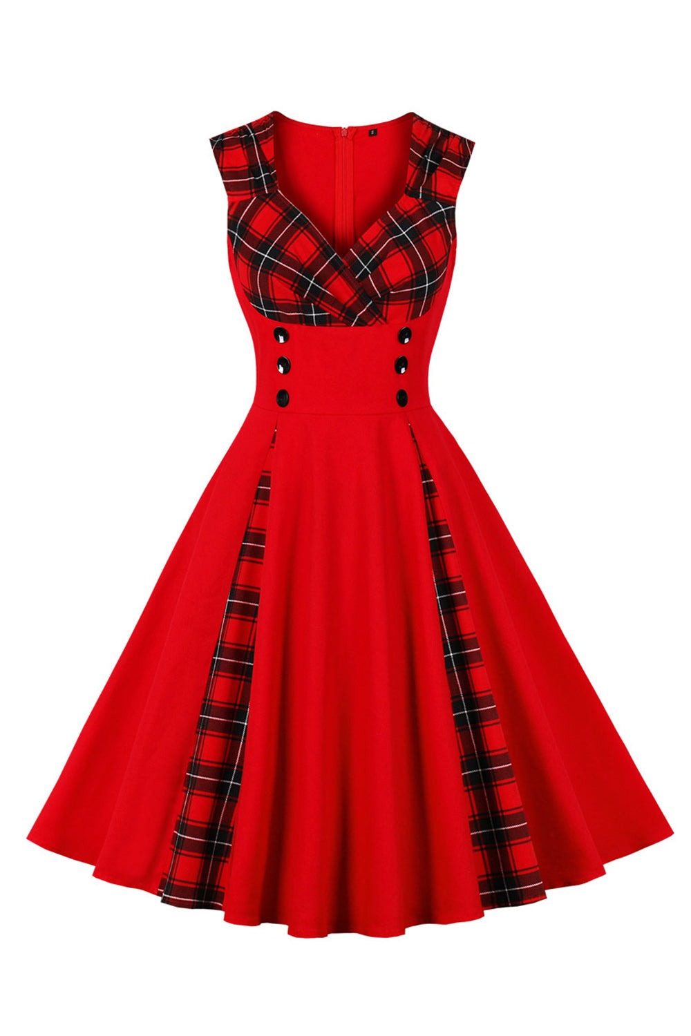 1950s Vestido Negro A Cuadros