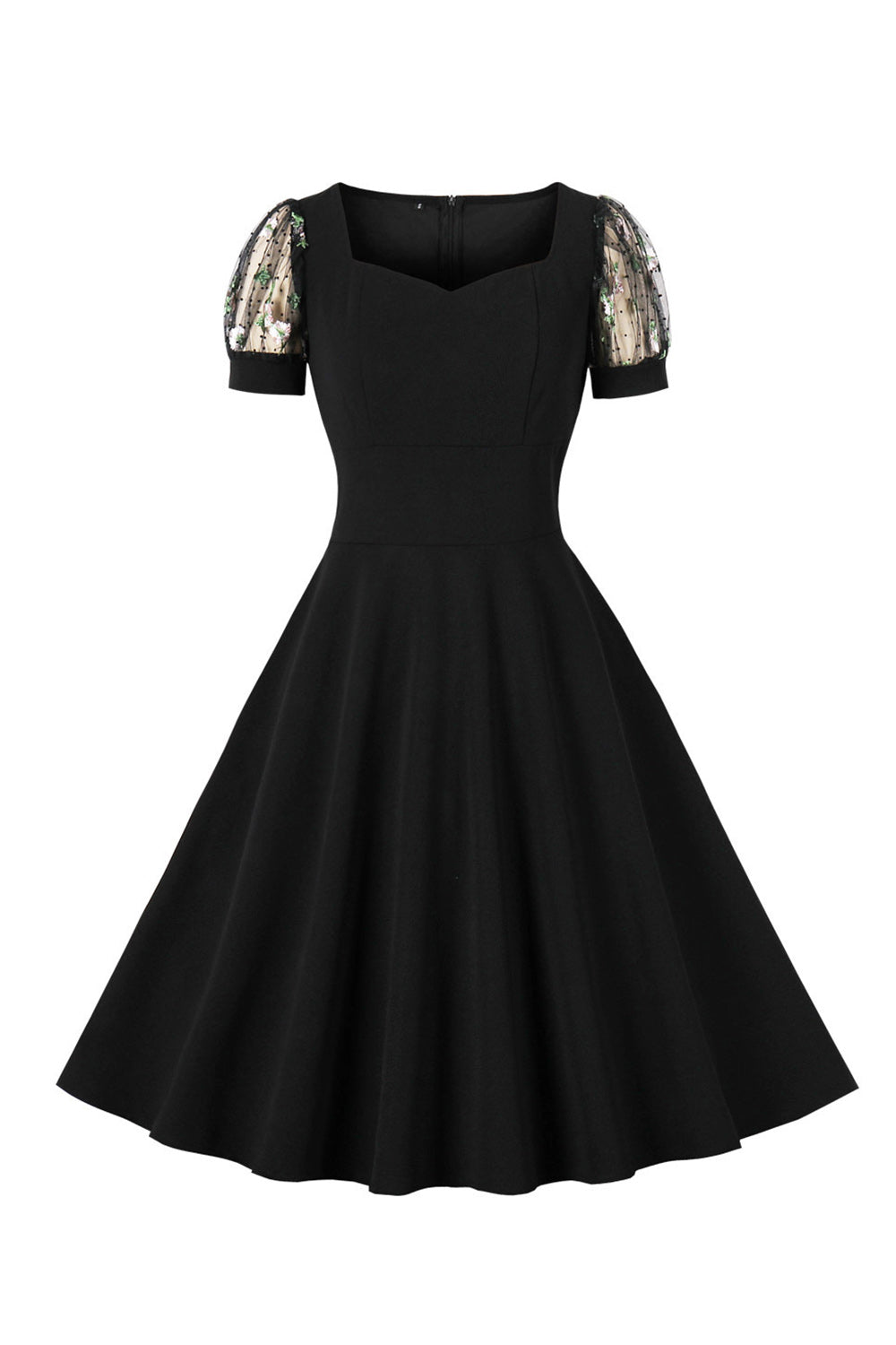 1950s Vestido Negro Con Mangas Cortas