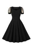 1950s Vestido Negro Con Mangas Cortas